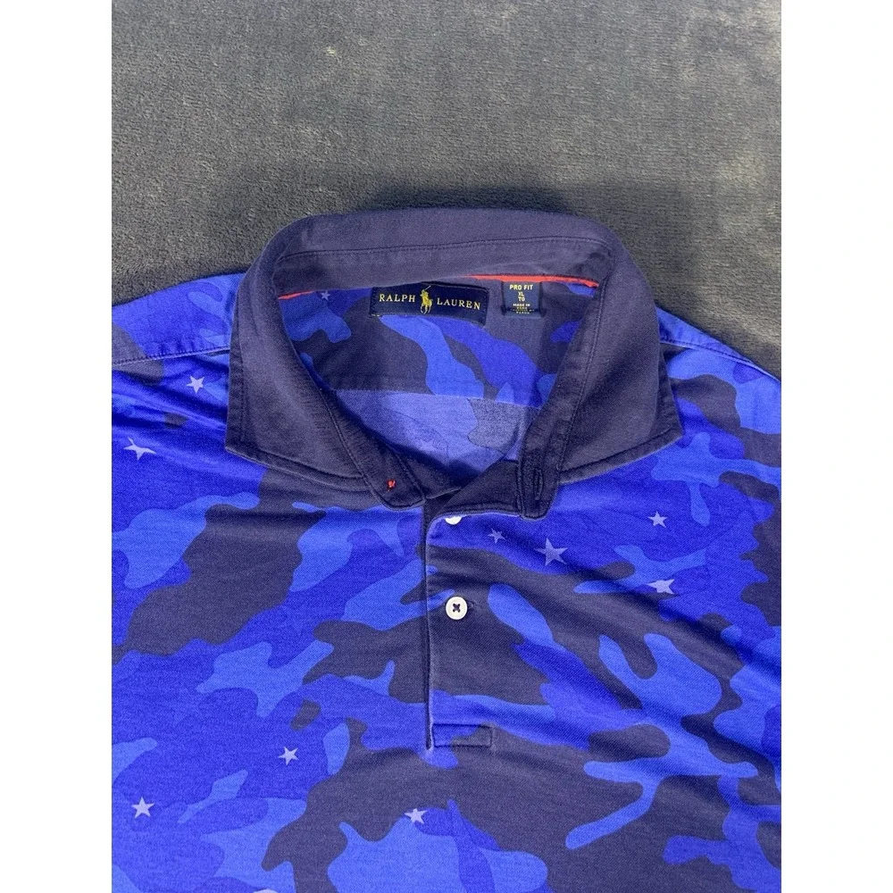 Ralph Lauren Shirt Mens XL Pro Fit Blue Star Camo Performance S/Sleeve Polo